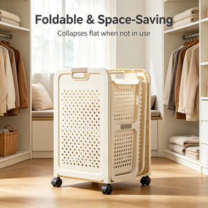 Foldable Rolling Laundry Basket | Ventilated Hollow Design, No Musty Odor Clothes Hamper with Wheels
