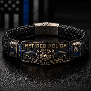 Police Officer Tribute Leather Bracelet – Honor • Duty • Sacrifice