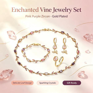 Dainty Pink & Purple Vine Cubic Zirconia Jewelry Set | 18K Gold Plated