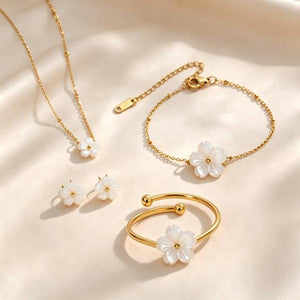 Ready for Gifting ✨ Natural Mother of Pearl Flower 4-Piece Jewelry Set | Waterproof & Skin Friendly