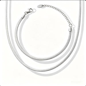 Dainty Flat Herringbone Snake Chain Necklace | Waterproof 18K Gold & Silver Plated Hypoallergenic Layering Choker