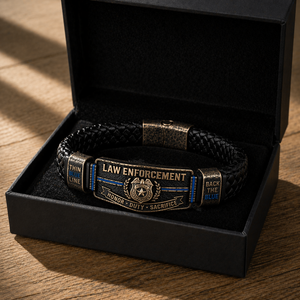 Police Officer Tribute Leather Bracelet – Honor • Duty • Sacrifice