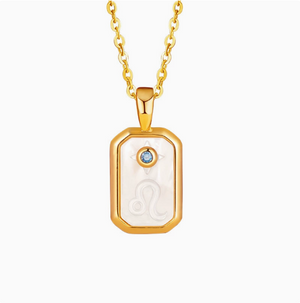 S925 Sterling Silver Gold-Plated Twelve Constellation Mother-of-Pearl Necklace | Dainty Zodiac Pendant with Blue Zircon