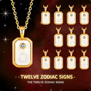 S925 Sterling Silver Gold-Plated Twelve Constellation Mother-of-Pearl Necklace | Dainty Zodiac Pendant with Blue Zircon
