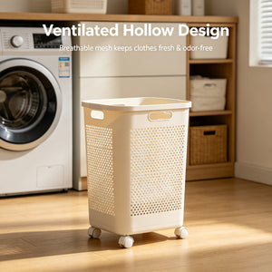 Foldable Rolling Laundry Basket | Ventilated Hollow Design, No Musty Odor Clothes Hamper with Wheels